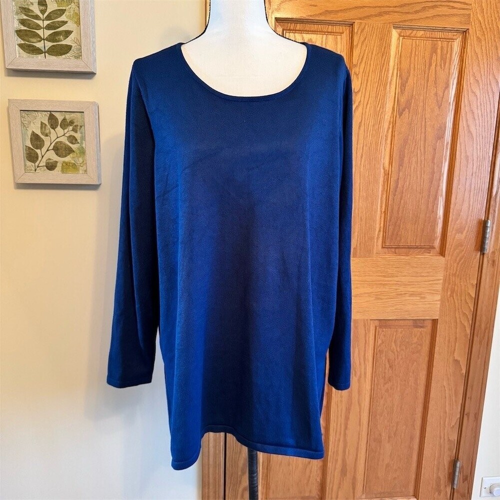 Tahari Sweater Womens Plus 1X Cobalt Blue Scoop Neck Tunic Long Sleeve